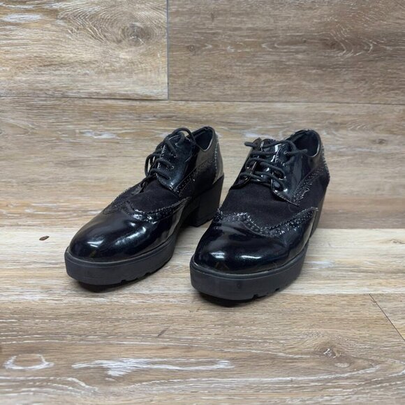 Unbranded Black Patent Leather/Suede Wingtip Oxfords Women's Size 8 - Picture 1 of 7